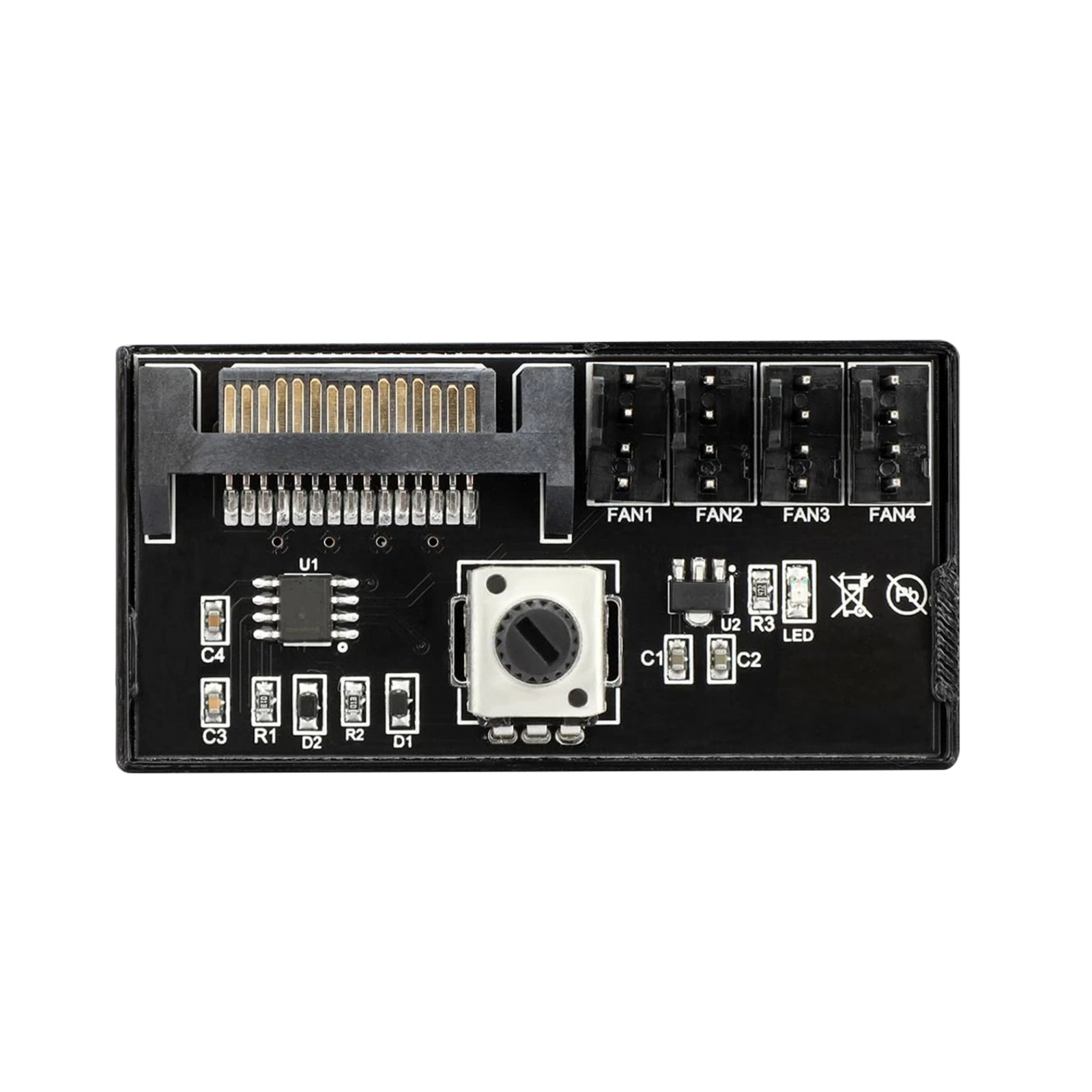 PC System Fan Controller Hub 4 Port PWM SATA Powered 12V 60W Adjustable Cooling