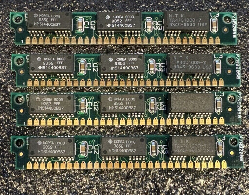 4x 1MB 30-Pin 3-Chip 70ns FPM SIMM Memory Module RAM 4MB Vintage PC 286 386