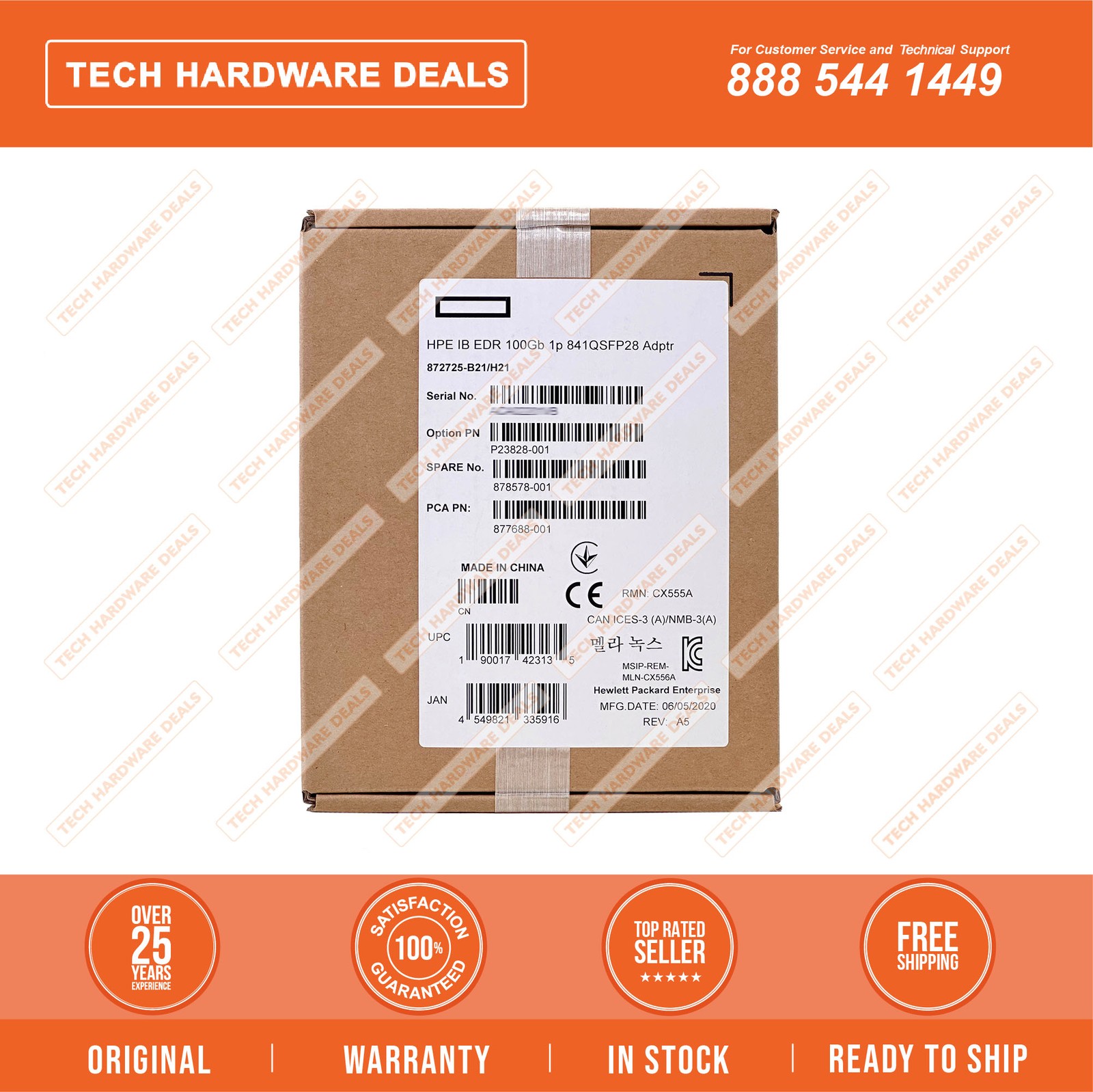 872725-B21 RETAIL BOX HPE IB EDR 100Gb 1p 841QSFP28 Adptr