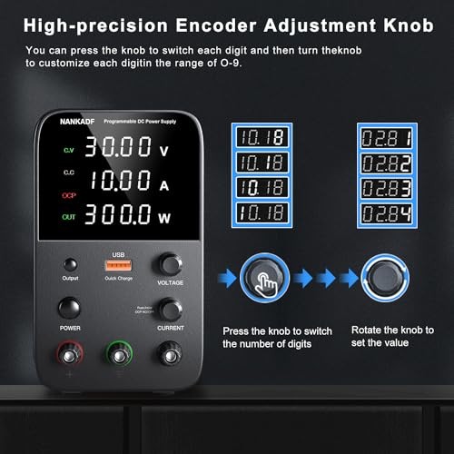 DC Power Supply Variable Bench Power Supply with Encoder 30V 10A Black