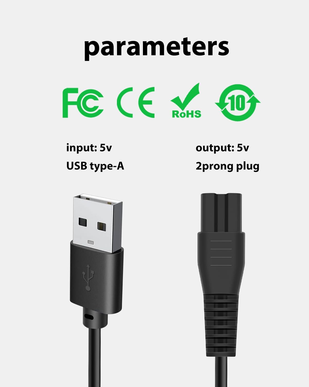 5V USB Charger Cord Compatible with Brightup FK-8688T/FK-8788T Beard Black