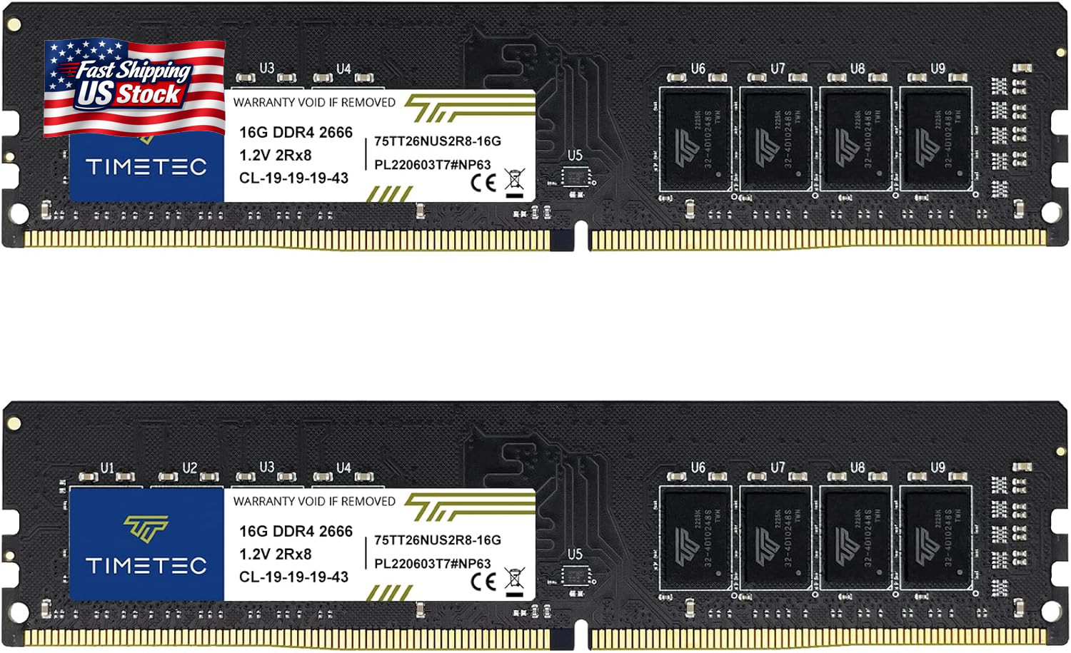 Timetec 32GB KIT (2X16Gb) DDR4 2666Mhz (PC4-2666V) PC4-21300 UDIMM Desktop RAM –