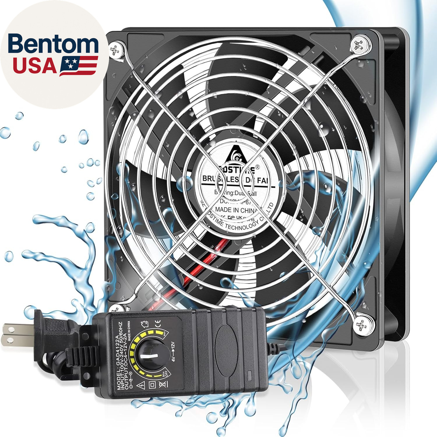 120Mm Waterproof Fan with Speed Controller, IP67 12V Computer Fan with AC Plug,
