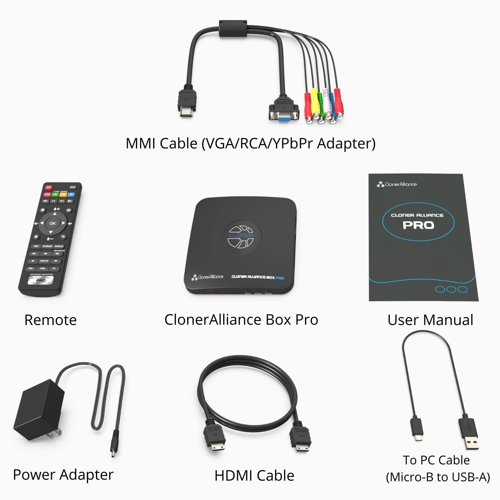 ClonerAlliance Box Pro, 1080p@60fps Video Recorder, DVR with HDMI Black
