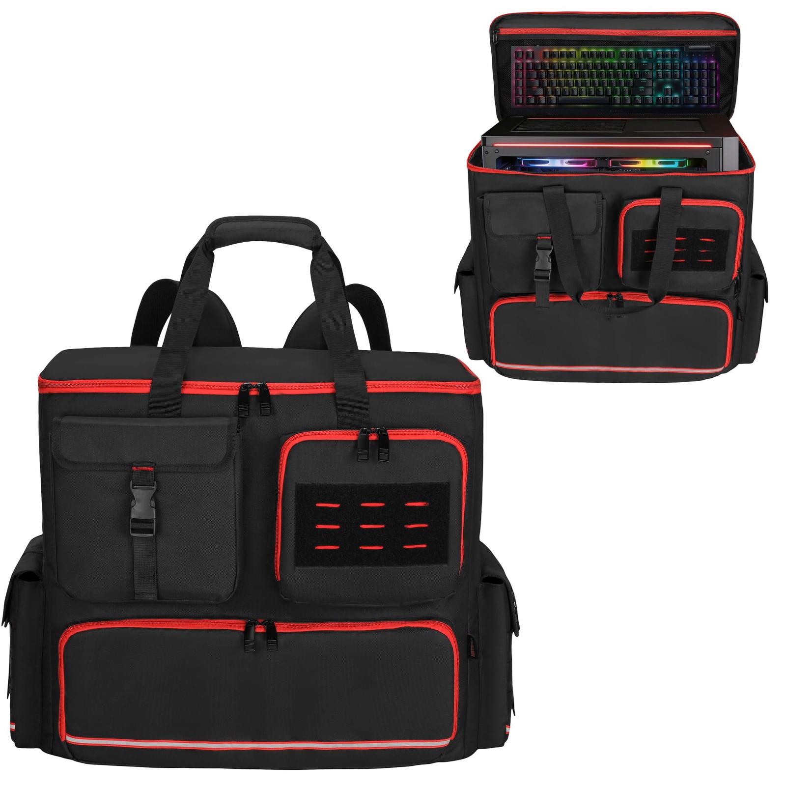 Computer Desktop Tower Backpack with Bottom Pad, PC Travel Bag with ATX/M-ATX…