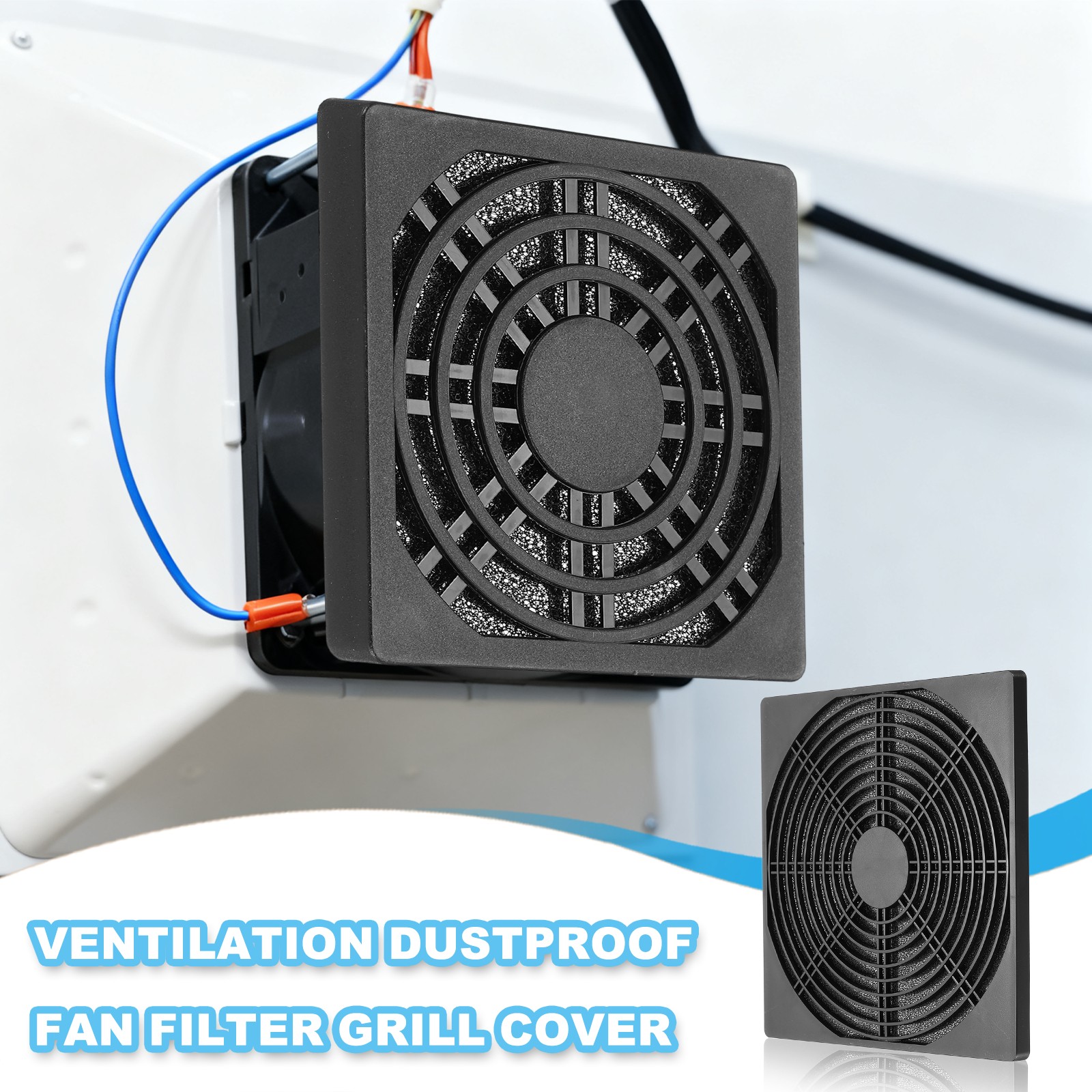 3Pcs 200mm Fan Filter Grill Plastic Ventilation Grill Cover with Screws Black