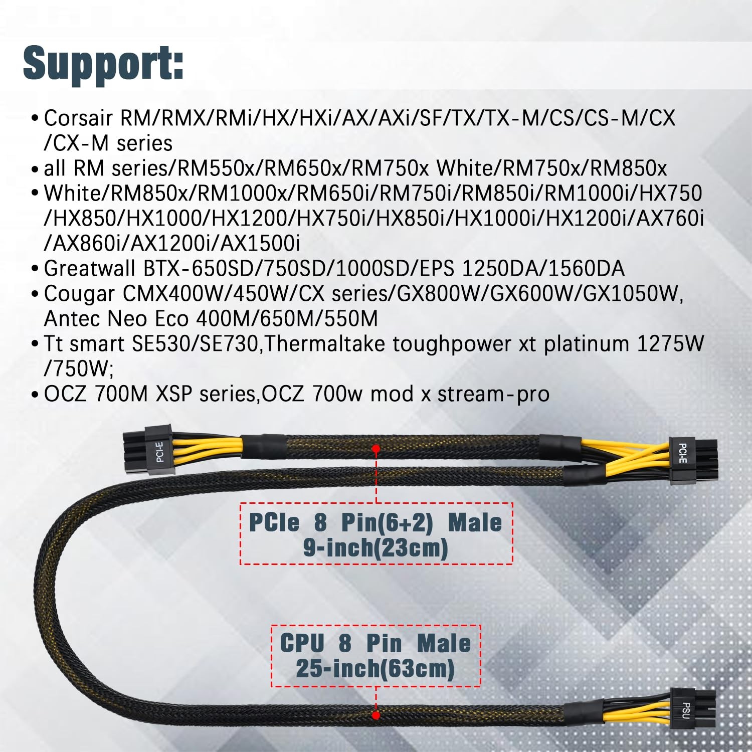 8 Pin PCIe Cable for Corsair PSUs, ATX CPU 8 Pin Male to Dual PCIe (6+2) Male…