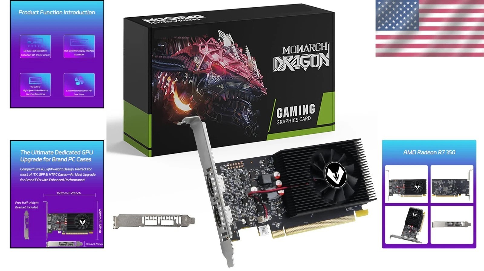 AMD Radeon R7 350 4GB GDDR3 Graphics Card – Dual HDMI for Multi-Monitor Setup