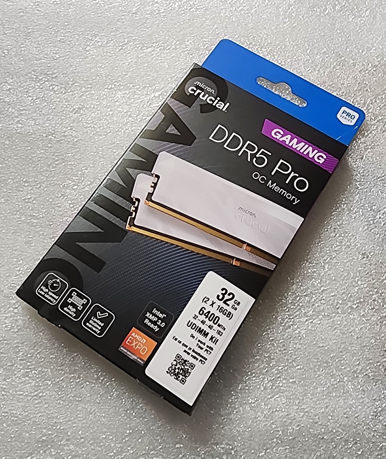 Crucial Pro DDR5 6400 PC5-51200 CL32 32GB Kit (16GB x2) UDIMM OC Gaming – WHITE