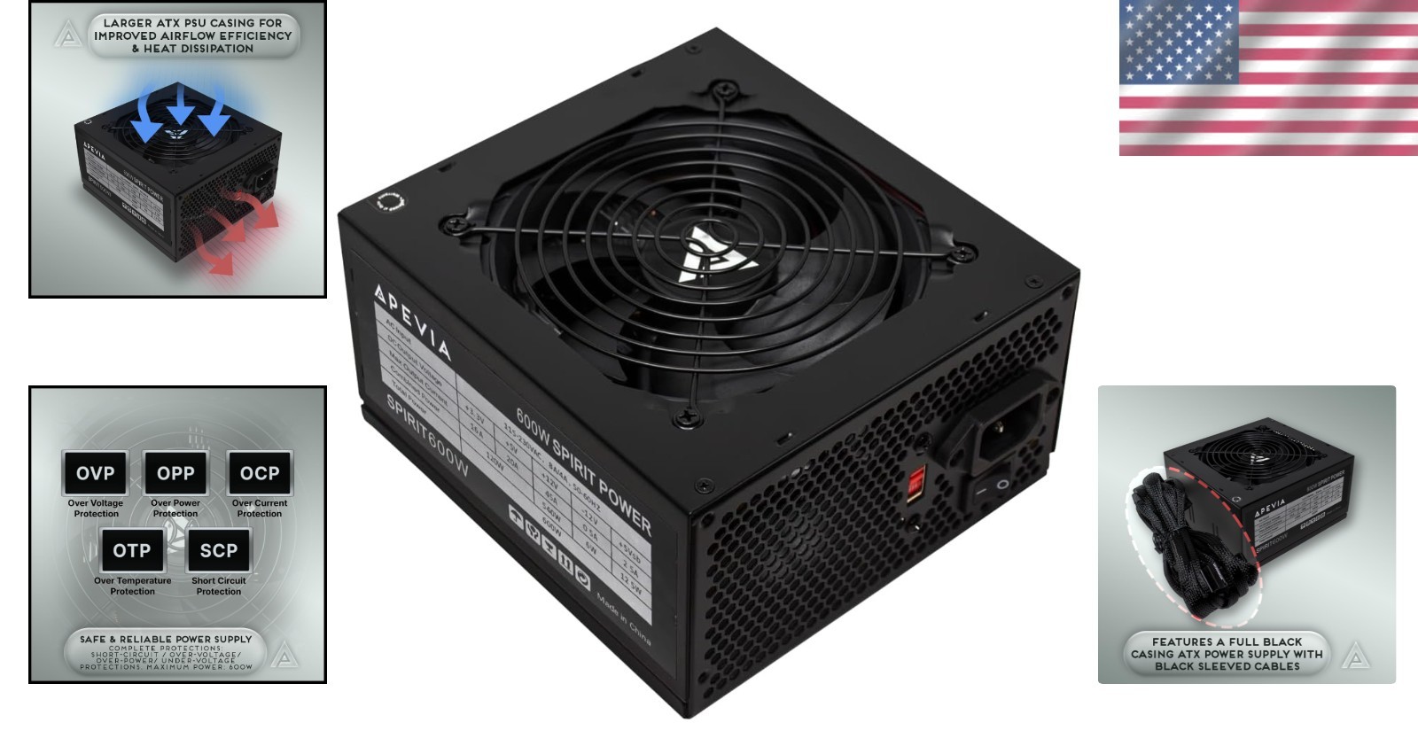 Powerful 600W Spirit ATX PSU with Dual-Core Support & Black Sandblasted Casing
