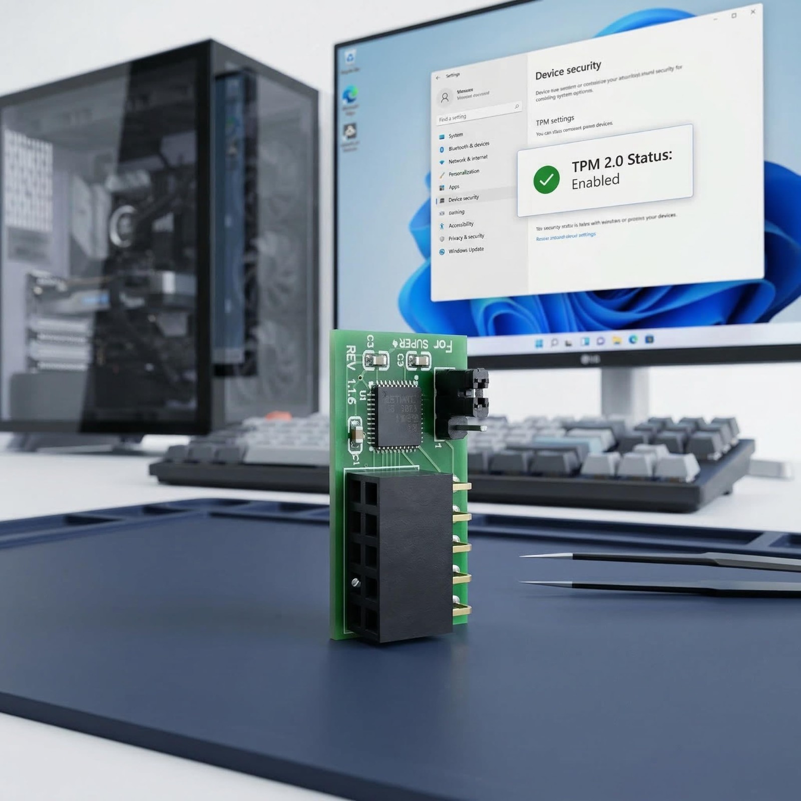 TPM 2.0 Module, 10-Pin SPI Interface, Vertical Connector for Windows 11, Secure