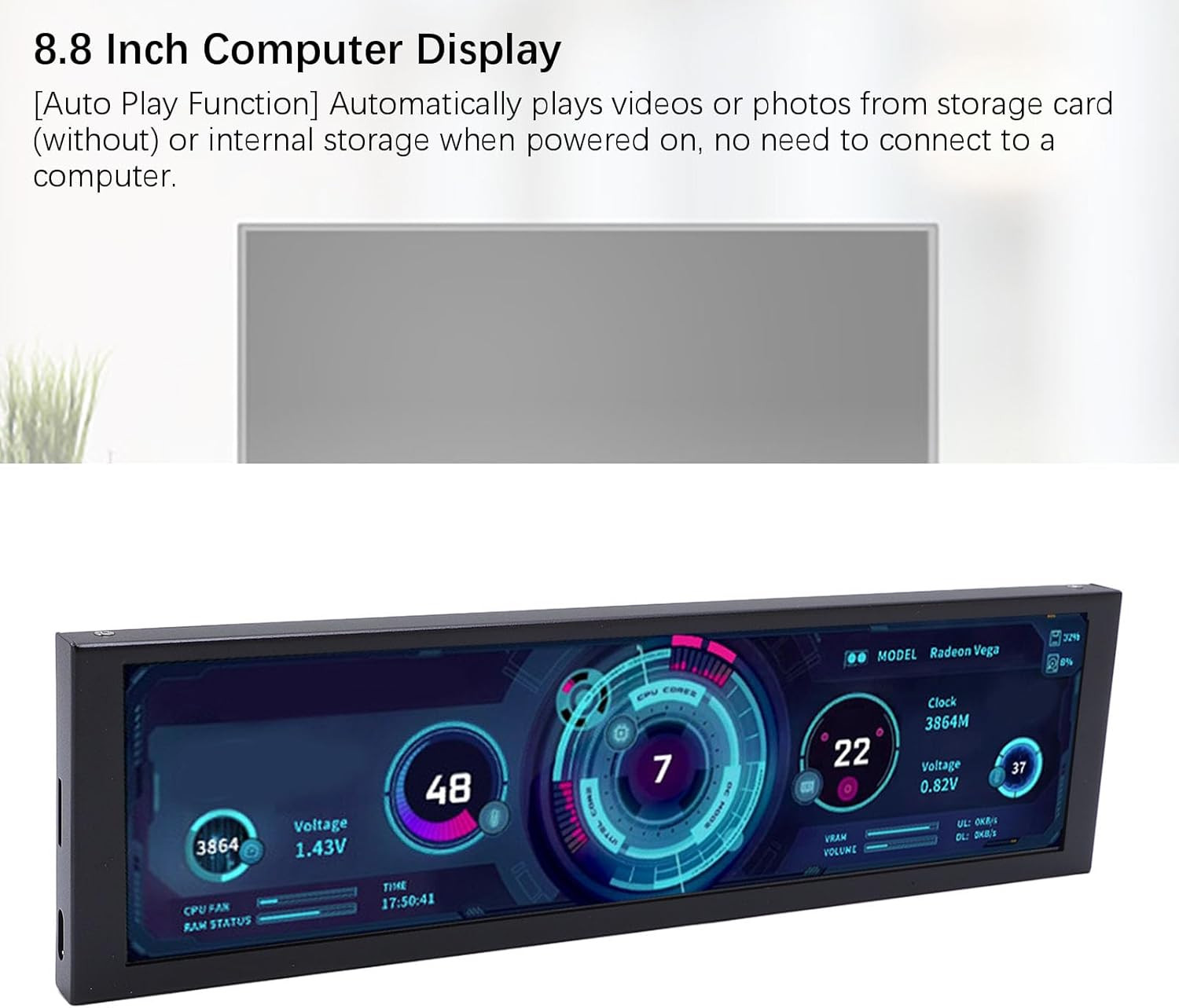 8.8″ LCD Secondary Screen – 1920×480 PC & CPU/GPU Temperature Monitor