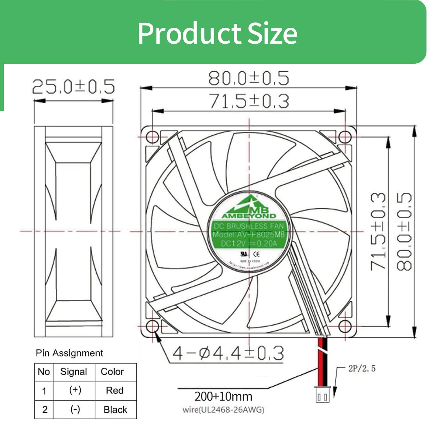 Security-01 80mm by 25mm 8025 12V DC 0.20A Dual Ball Bearing 1-Pack