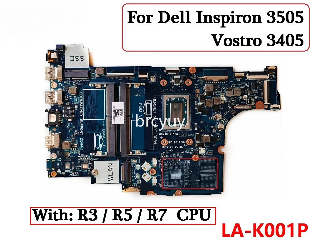 LA-K001P For Dell Inspiron 3505 Vostro 3405 Motherboard With R3 R5 R7 CPU 0GWD64