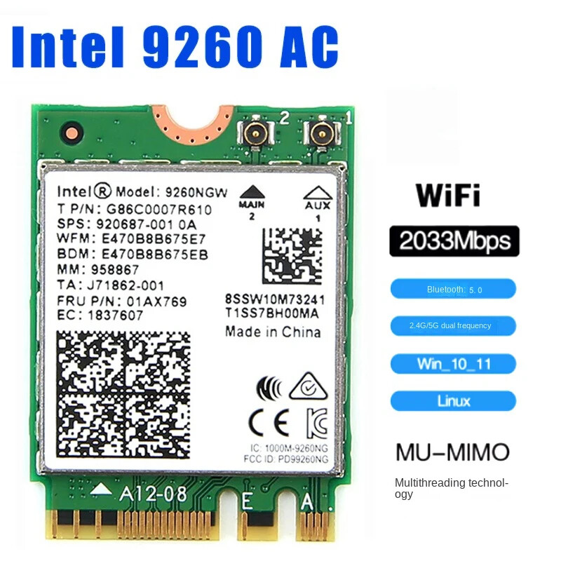 9260 WiFi 5 Wireless Network Card Bluetooth 5.0M.2 9260NGW Windows 10 11 Laptop