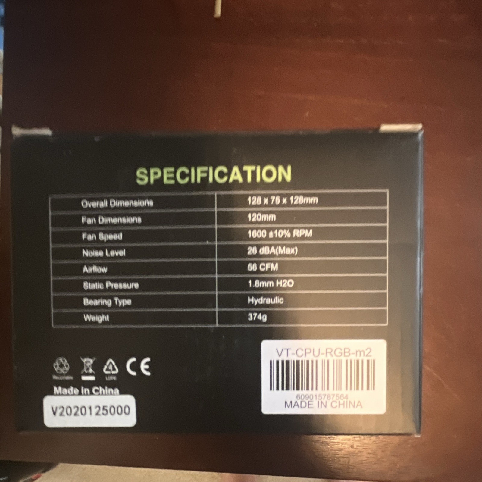 Vetroo Darkstorm RGB 120mm CPU Cooler Hydraulic 1600RPM 66CFM 4-Pin Black