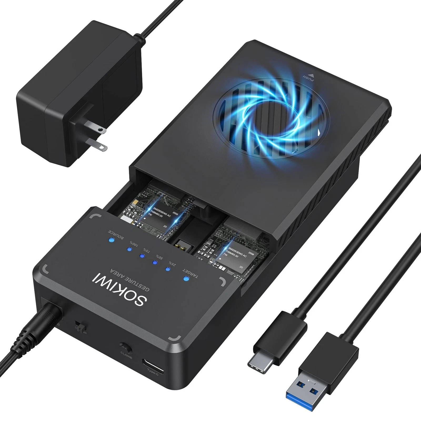 New 10Gbps NVMe Docking Station with Cooling Fan – Dual-Bay Offline Clone Tool