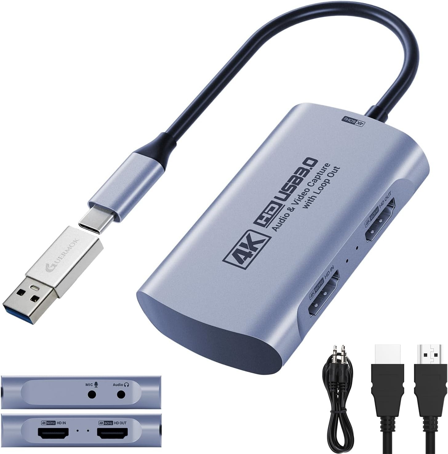 4K@60FPS Capture Card for Streaming, 2K@144FPS USB 3.0 HDMI to USBC Camera Vi…