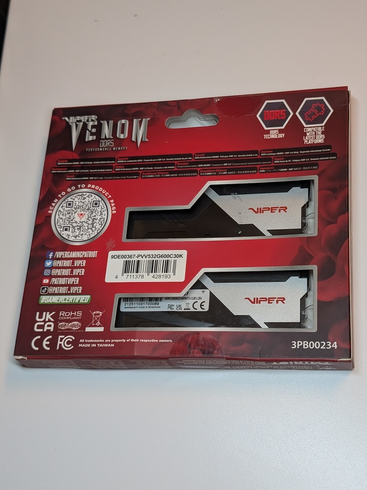 Patriot Viper Venom 32GB 2x16GB DDR5 6000 CL30 XMP EXPO Intel AMD