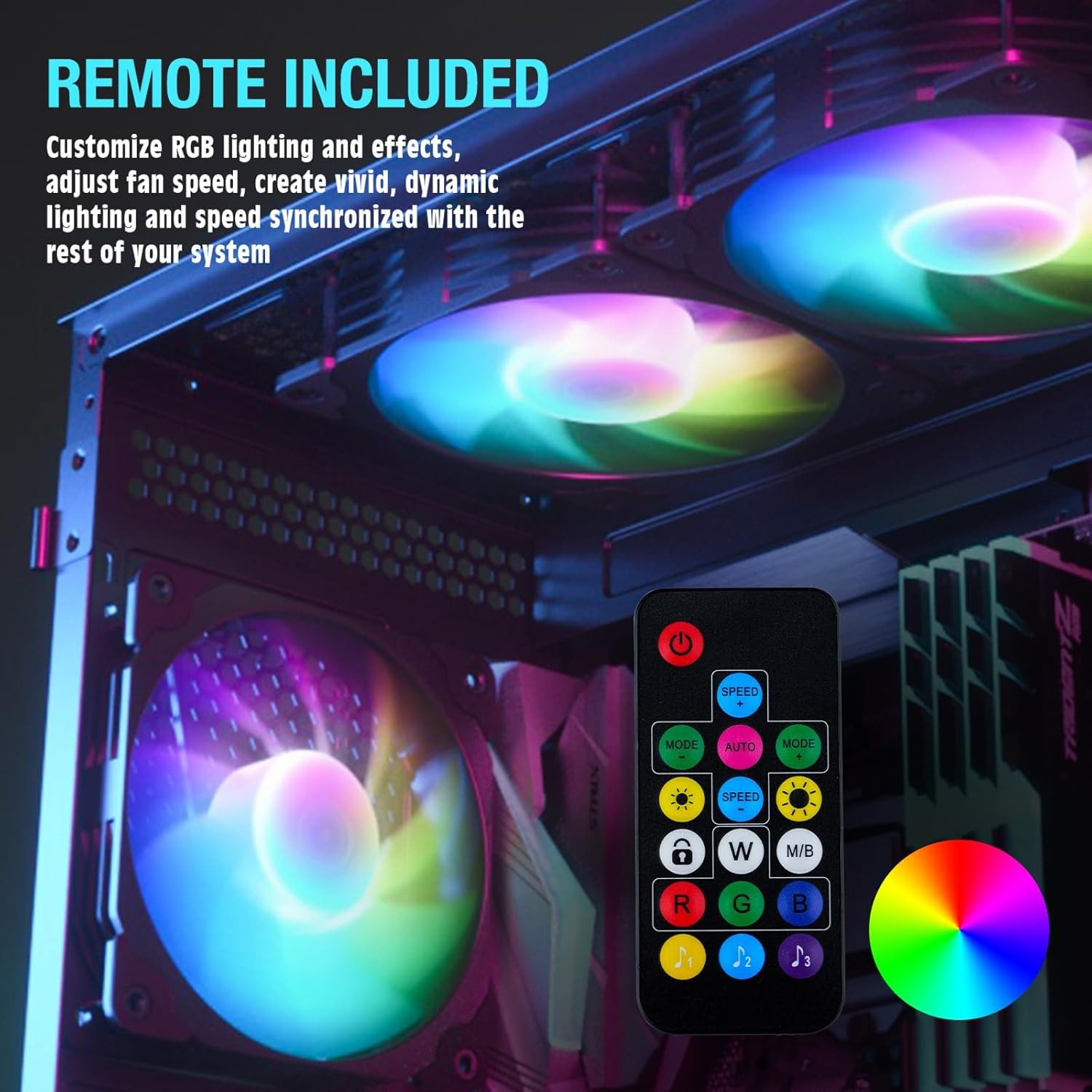 Vetroo 3-Pack Computer Case Fan 120mm ARGB & PWM Fans w/ Controller Hub – White