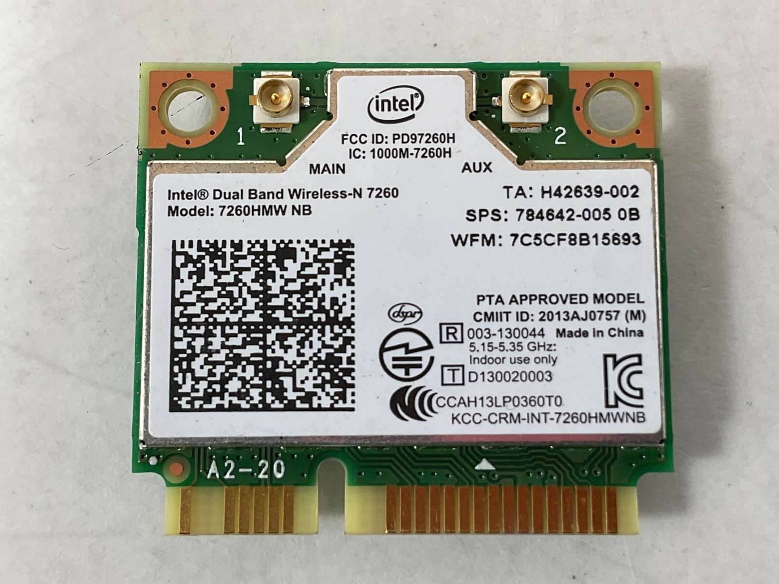 Intel 7260HMW WiFi 802.11ac BT 4.0 Dual Band Card – 7260.HMWWB.R