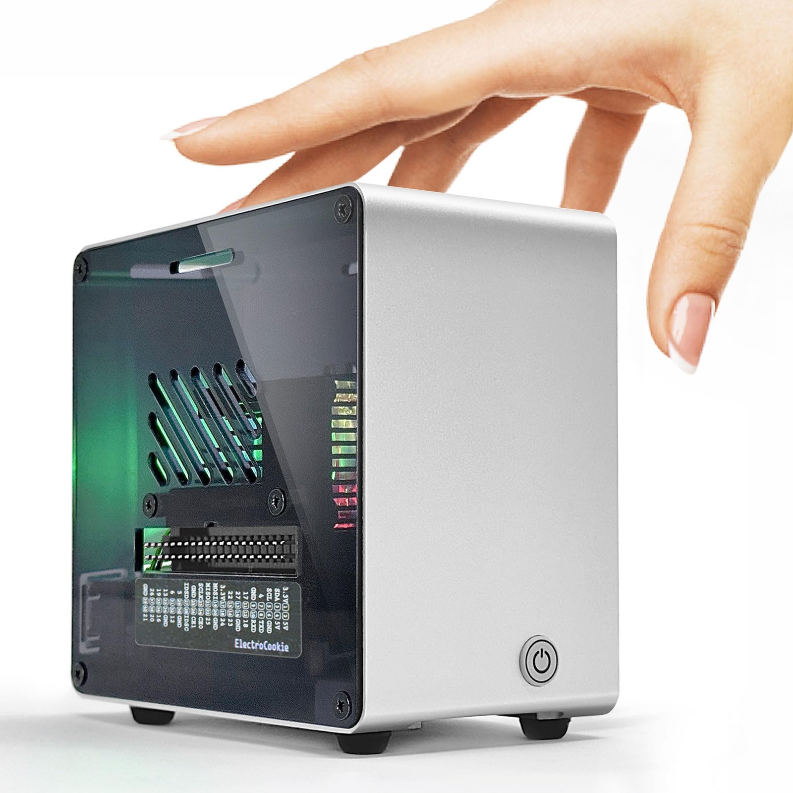 Raspberry Pi 5 Case Aluminum Mini Tower Case with Cooling Fan and Color Changing