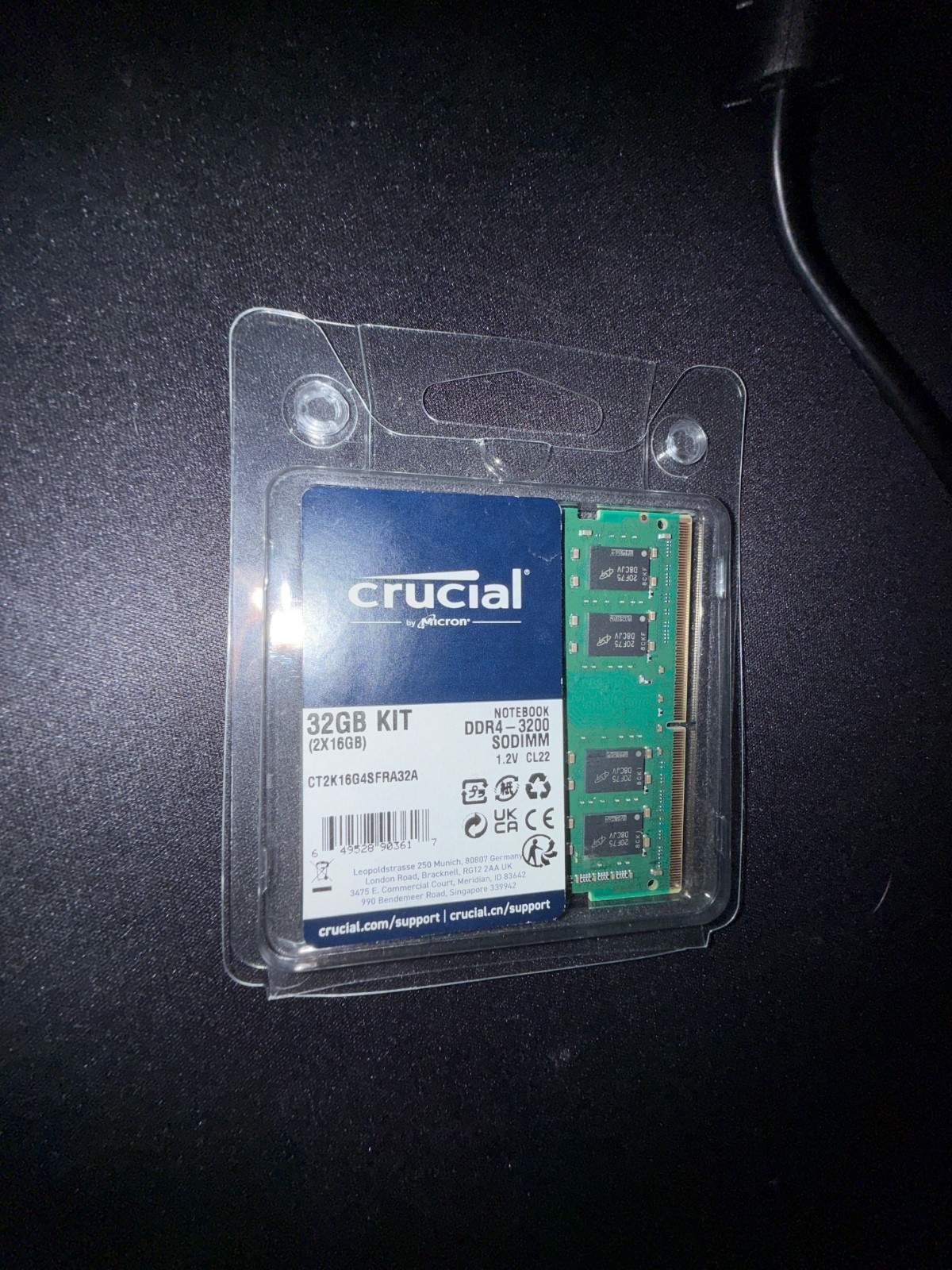 Pair of 2x16gb crucial 16gb ddr4-3200 sodimm laptop memory ram 32gb total