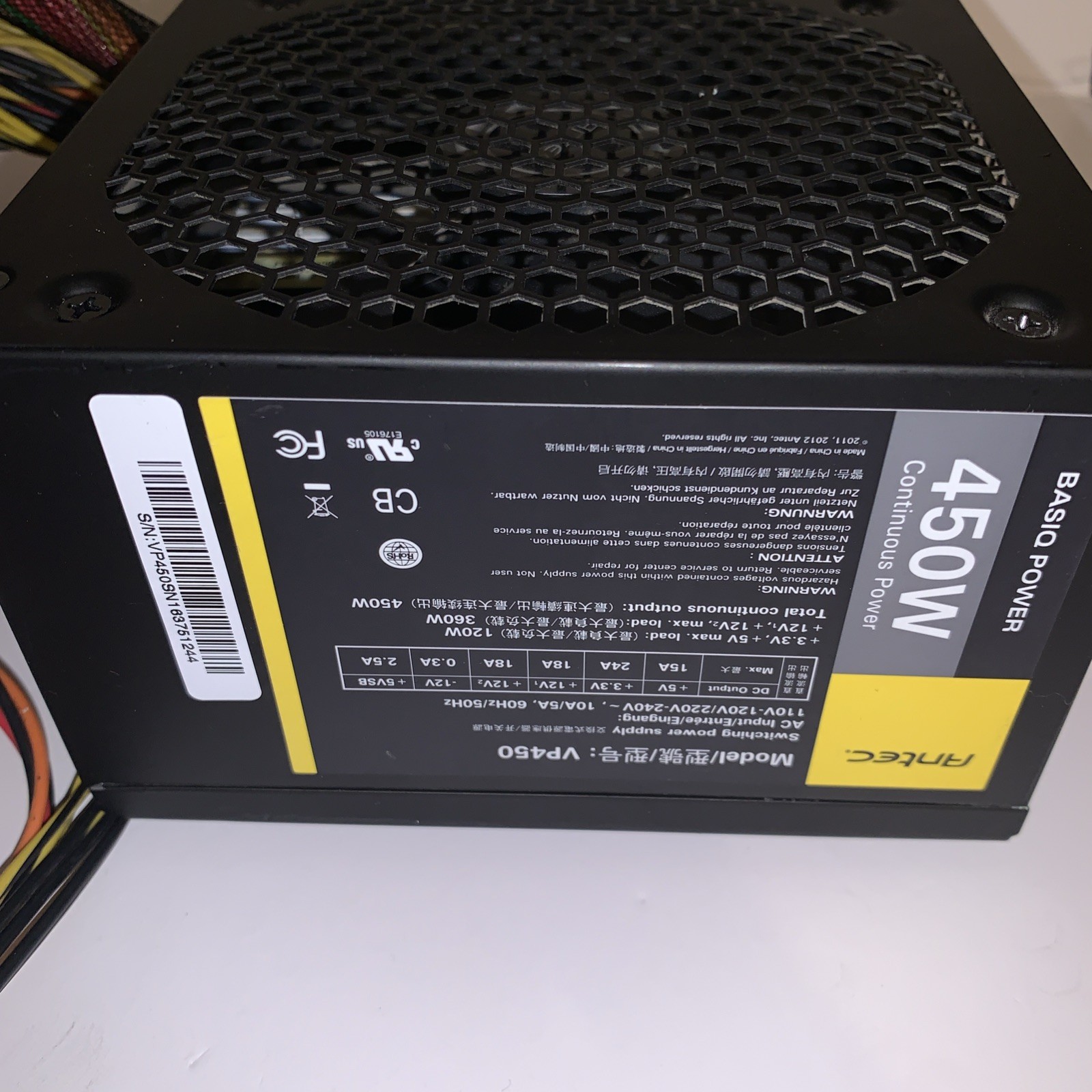 ANTEC Basiq Power Model: VP450 Desktop Computer Tower Power Supply 450W