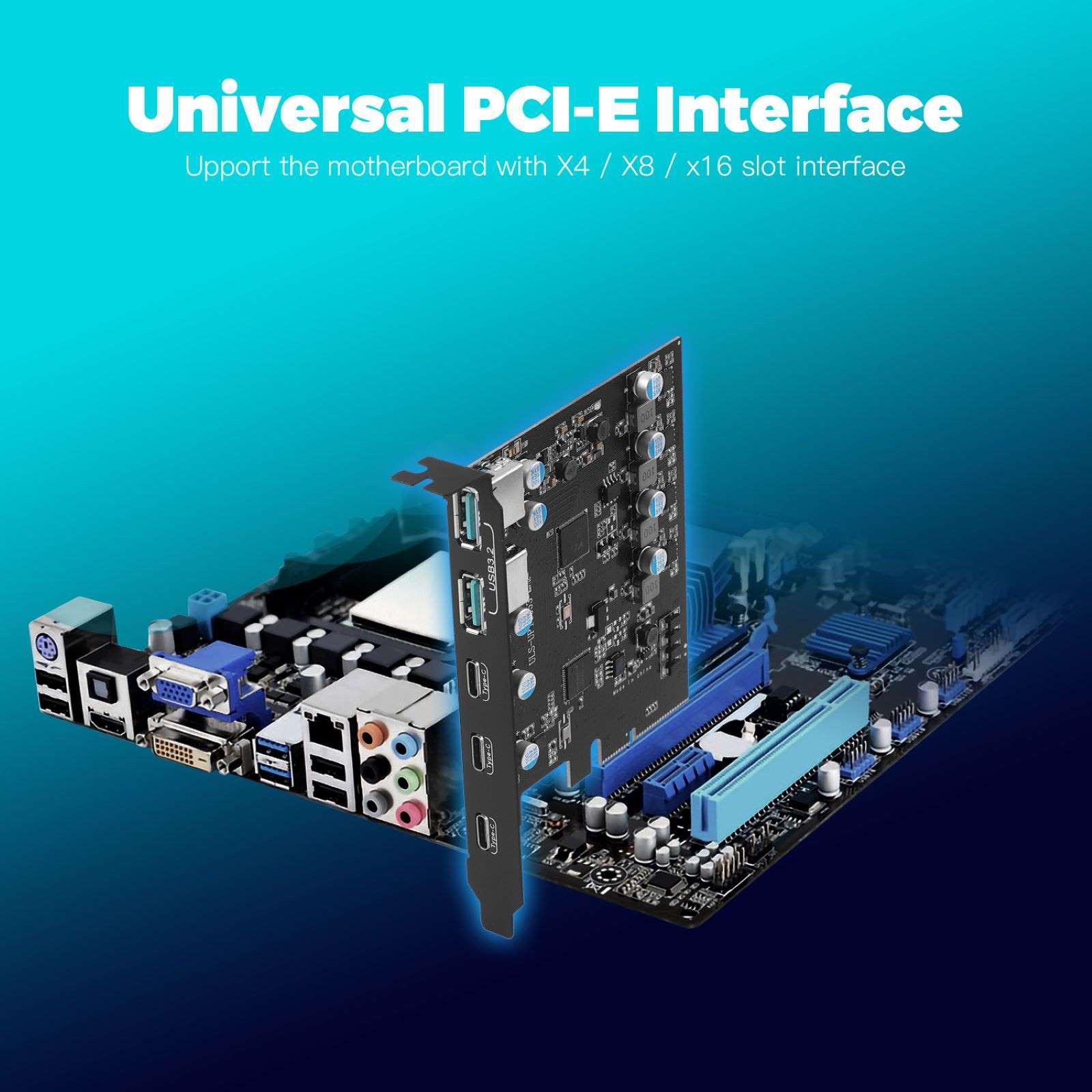 PCIe to USB 3.2 Gen 2 Expansion Card 20 Gbps Bandwidth 5 Ports 2*USB-A 3*USB-C