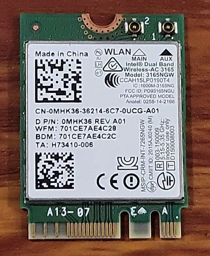 Intel Dual Band Wireless Network Card AC 3165 3165NGW Bluetooth 0MHK36 *D2
