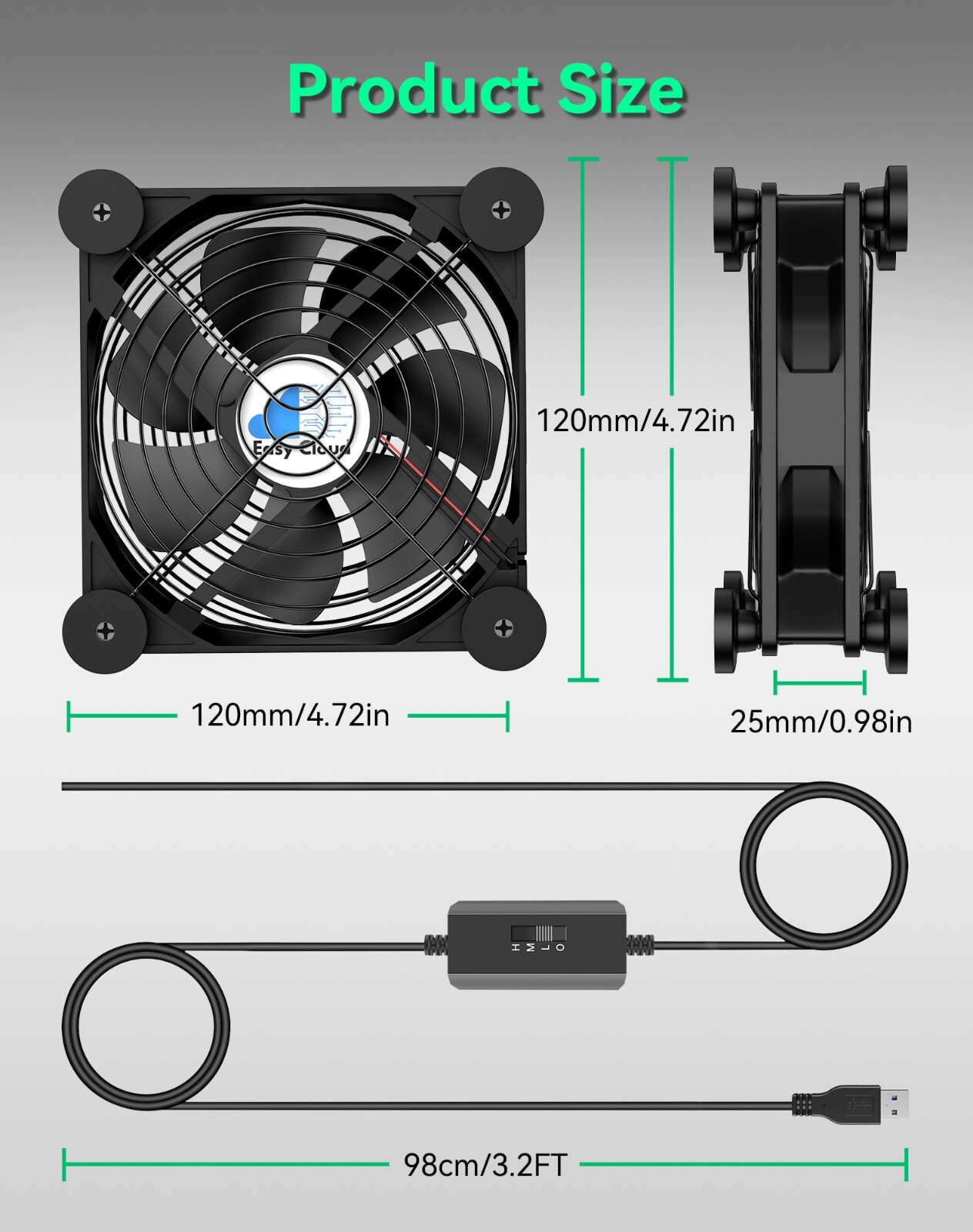 120mm USB Computer Fan Case Fan With 3 Speed Switch For PC Cabinet Receiver Xbox