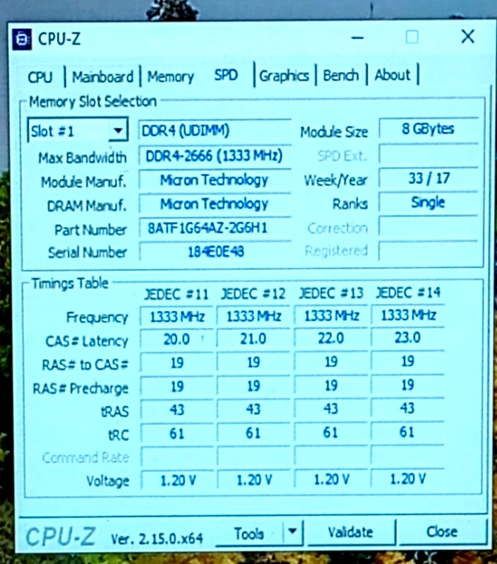 MTA8ATF1G64AZ-2G6H1 Micron 8GB PC4-21300 DDR4-2666MHz 288-Pin UDIMM 1rx8 RAM
