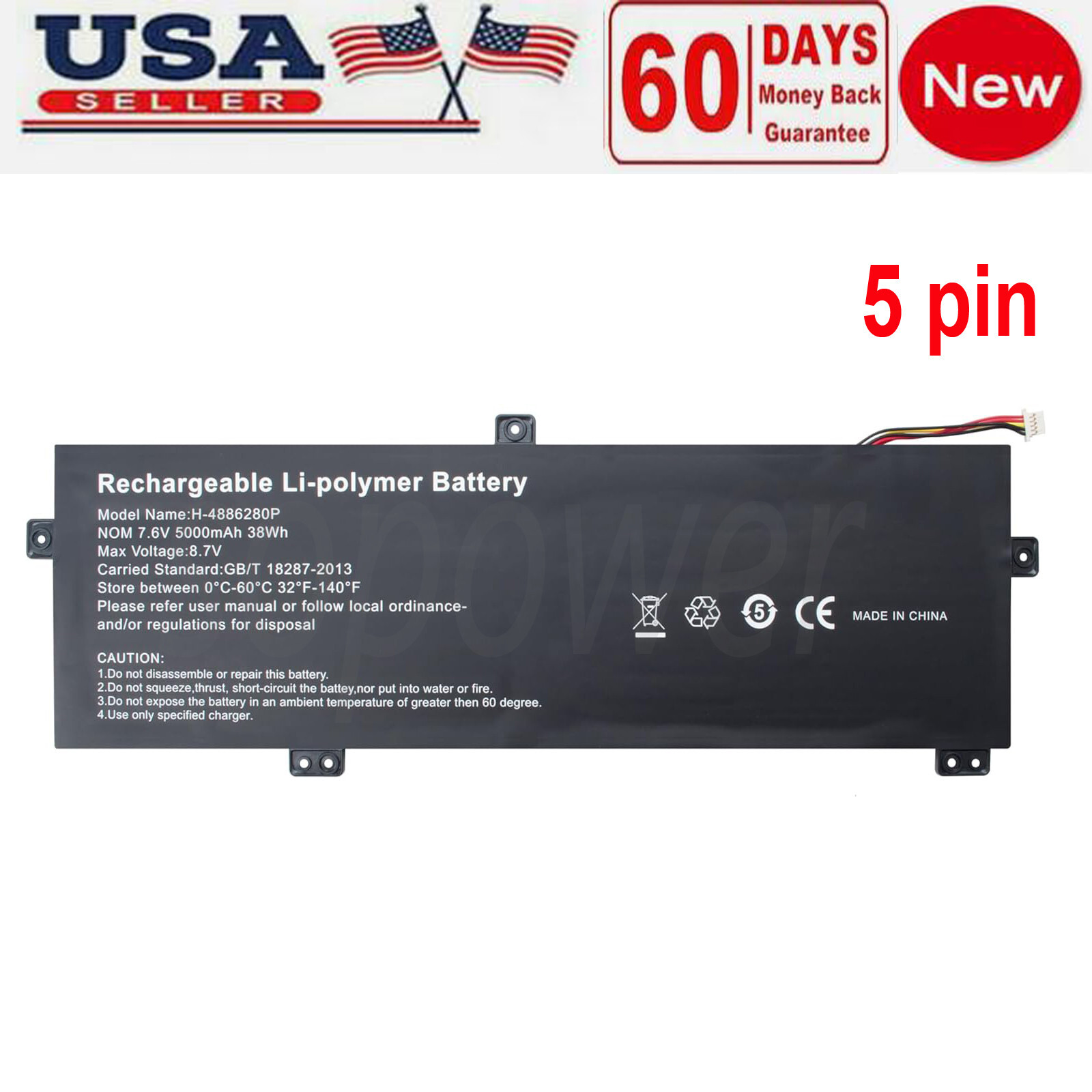 new 7.6V 5000mAh 38Wh for GATEWAY H-4886280P U3576127PV-2S1P U3576127PV battery