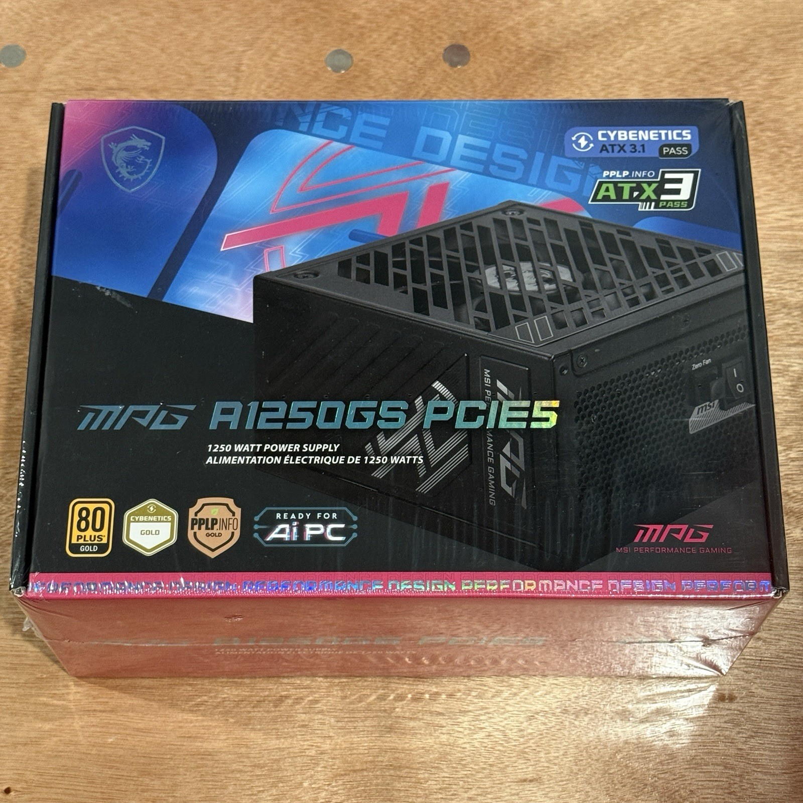 PSU Power Supply MSI MPG A1250GS PCIE5 Gold 1250w 135mm Fan 4711377243766