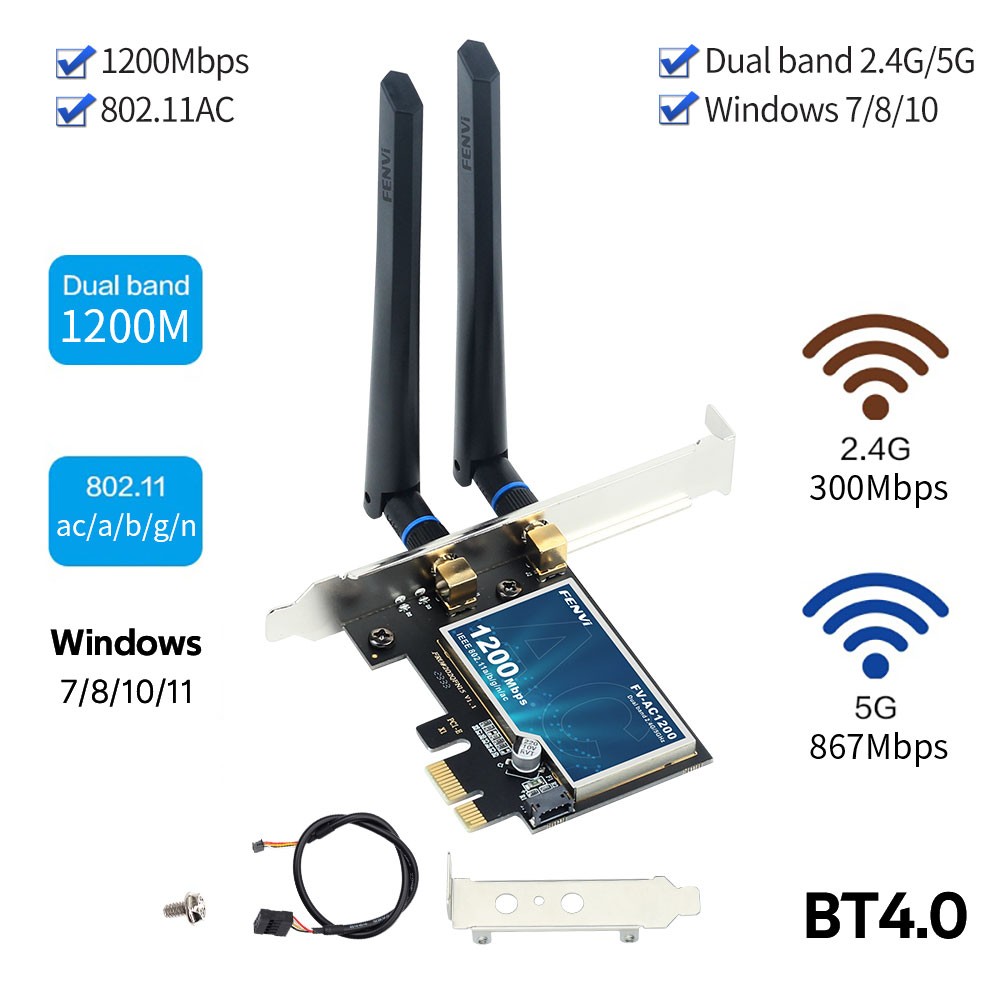 FV-AC1400 PICe WiFi Adapter 802.11AC Bluetooth 4.0 Internal Card Desktop PC