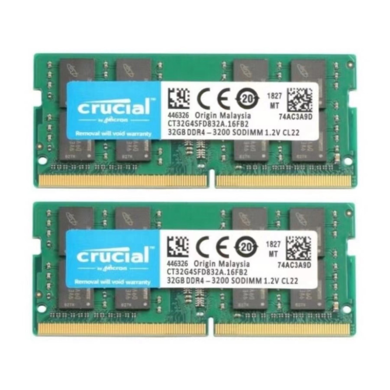New Crucial 64GB 2X32GB DDR4 3200Mhz SODIMM Laptop CL22 Memory Ram CT32G4SFD832A