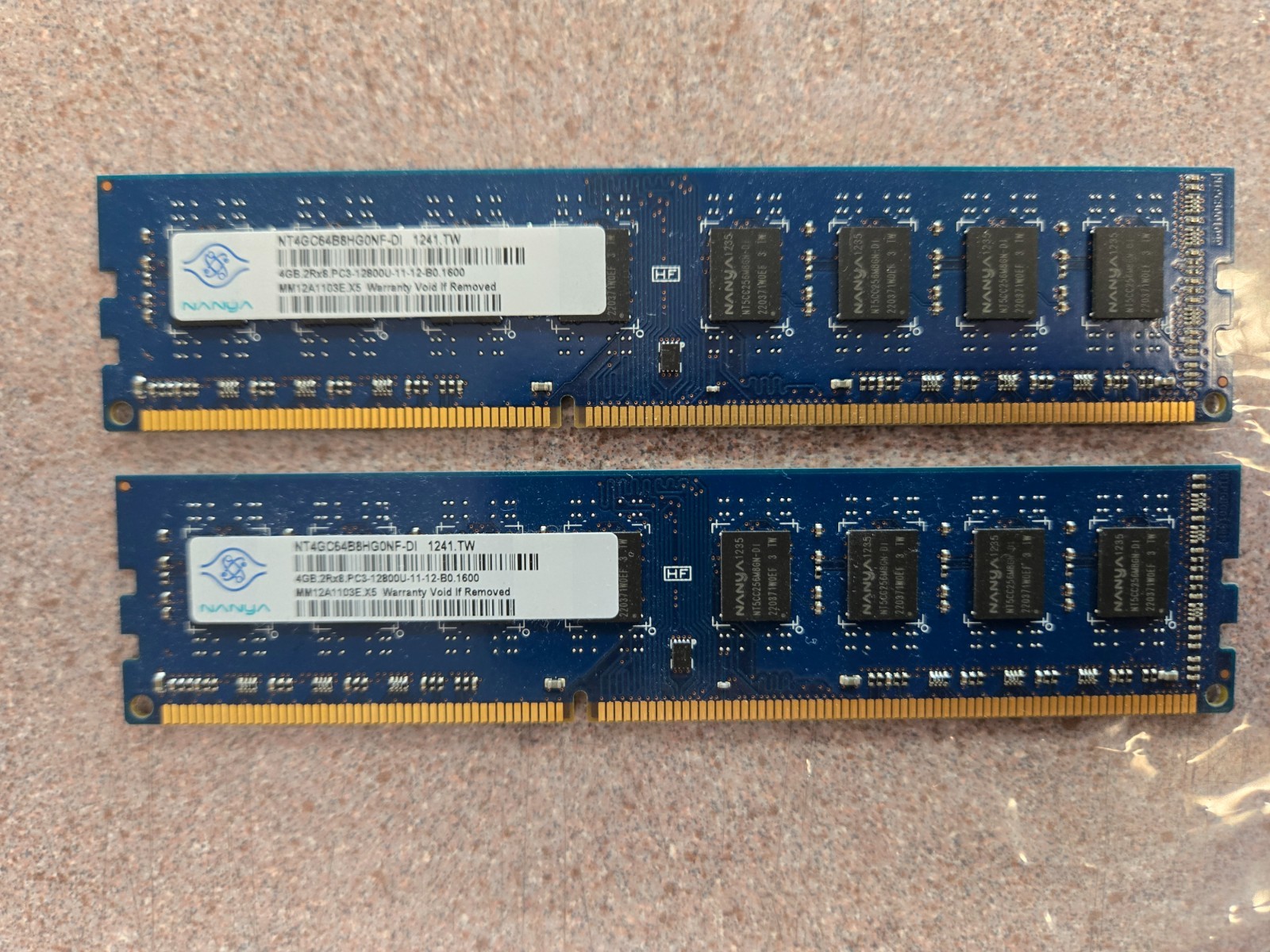 LOT OF 2 — Nanya 8GB (2x4GB) 2Rx8 PC3-12800U DDR3-1600 Desktop Memory RAM