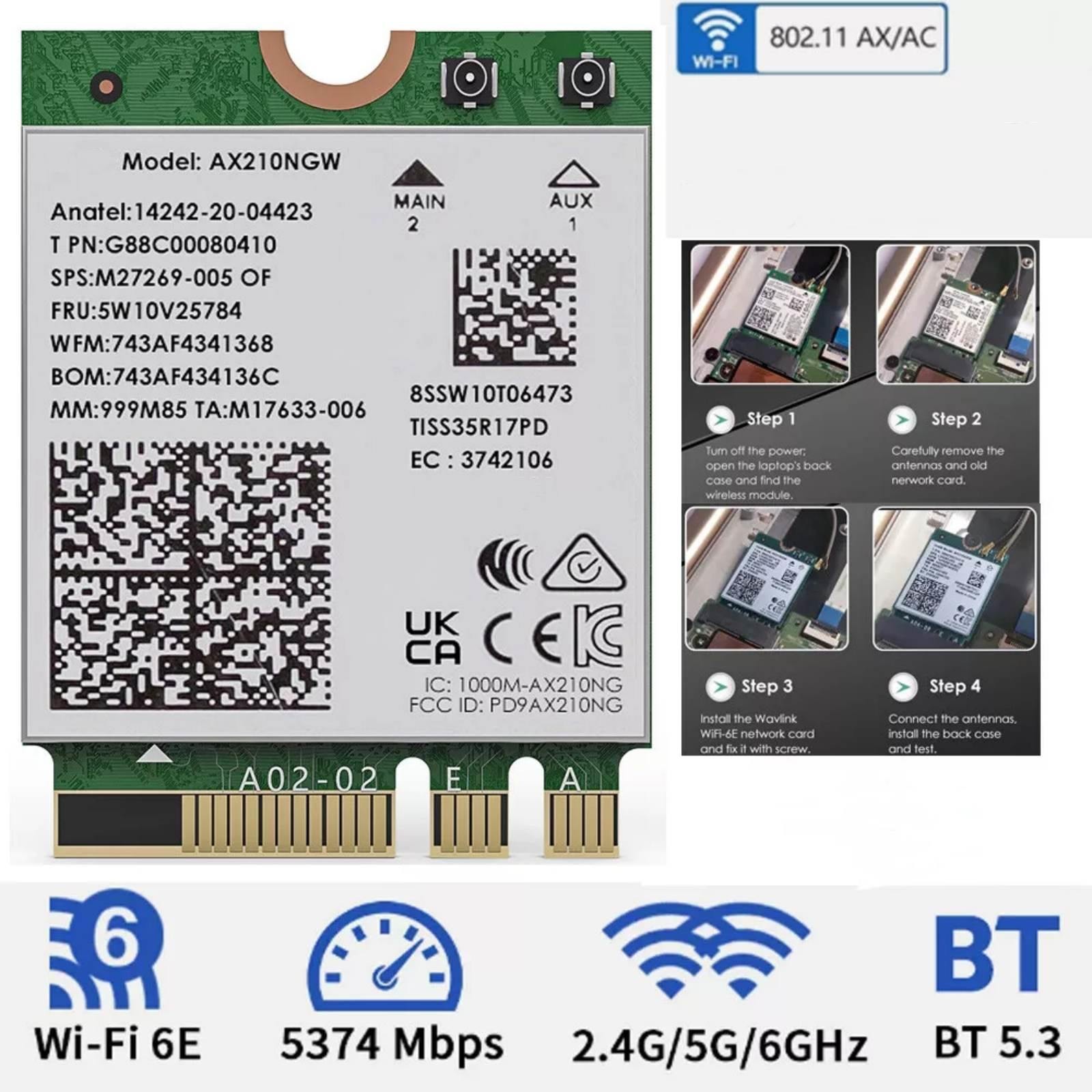 WiFi 6E AX5400 M.2 Module Supports 2.4GHz, 5GHz And 6GHz Bands For Intel AX210