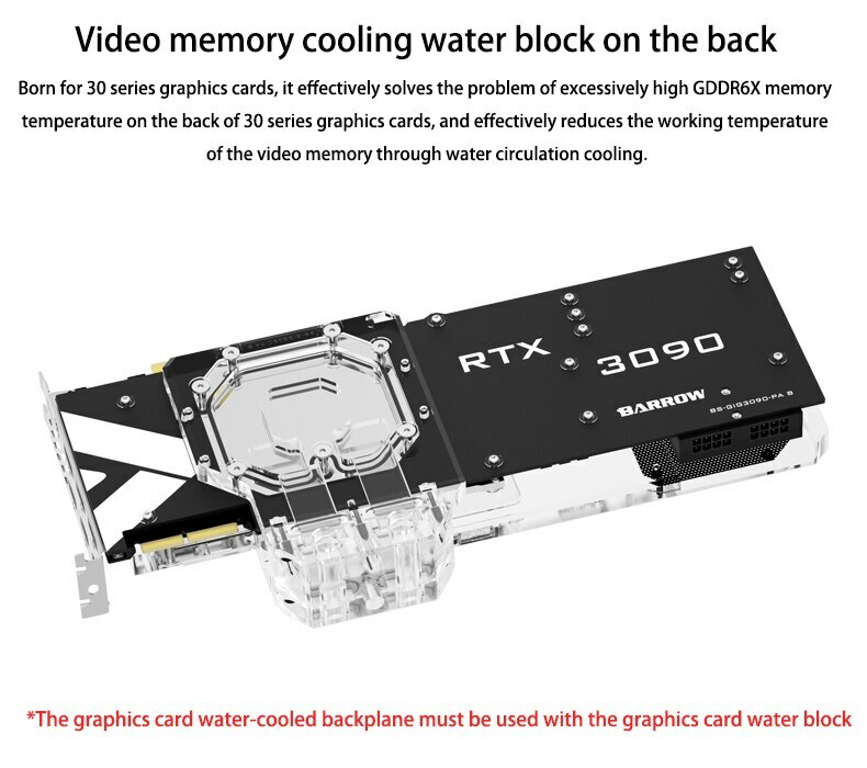 Barrow RTX 3000 Watercool GPU Backplate Sandwich Block 3080 3090