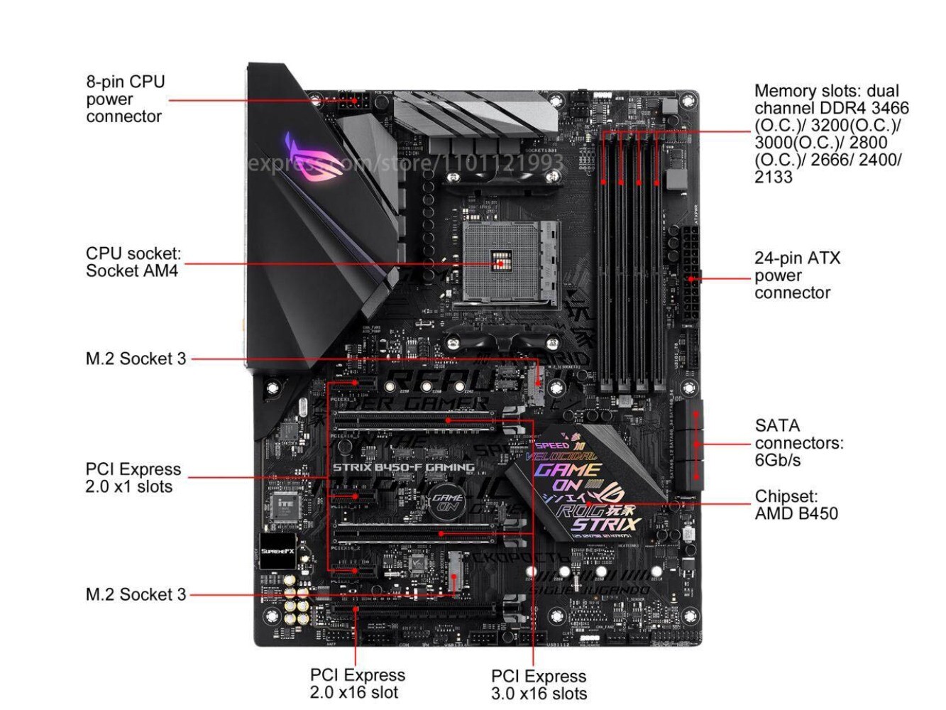 ASUS ROG STRIX B450-F GAMING Motherboard Socket AM4 DDR4 For AMD B450M B450