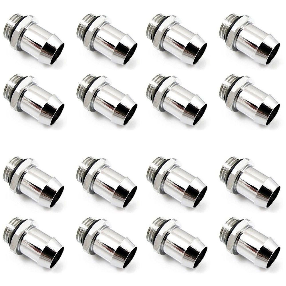 XSPC 1/2″ Chrome Barb Fitting for PC Water / Computer Liquid Cooling – 16 PACK