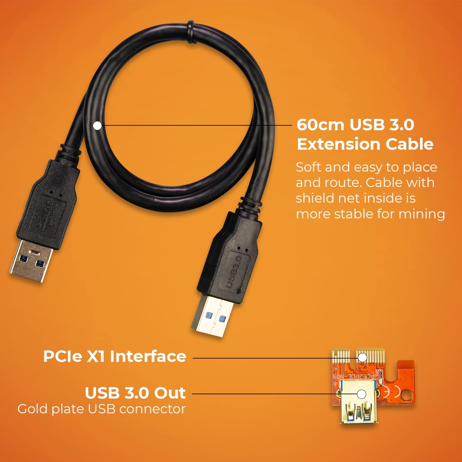 AAAwave PCIE Riser VER 011 PRO 1x to 16x Graphic Extension Pack of 1, Gold