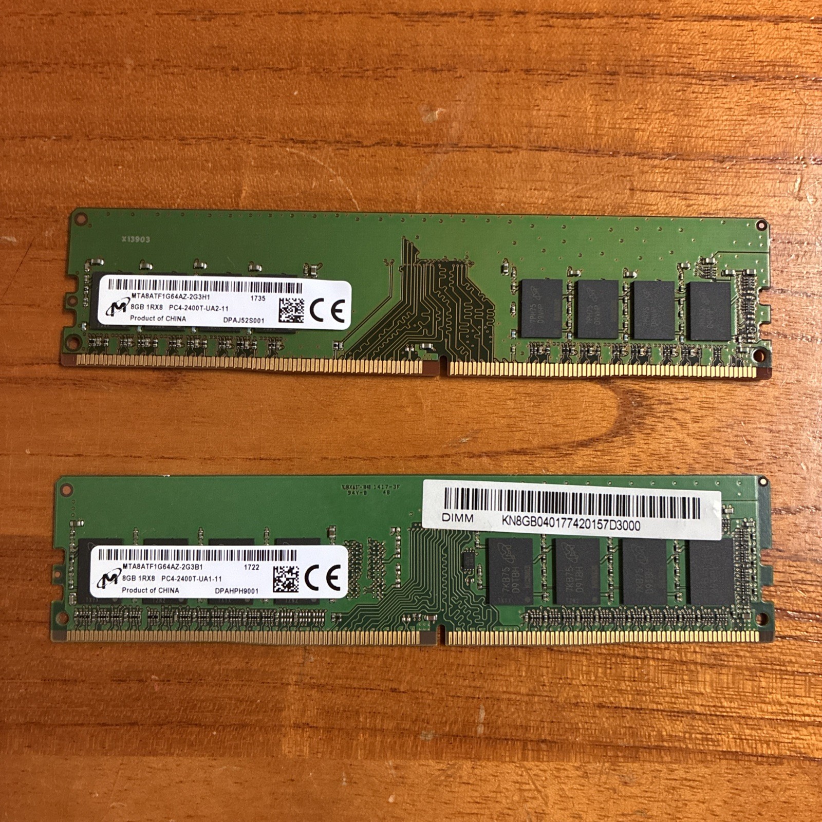 MTA8ATF1G64AZ-2G3B1 Micron 8GB 1RX8 PC4-2400T-UA1-11 DDR4 SDRAM UDIMM Memory x2