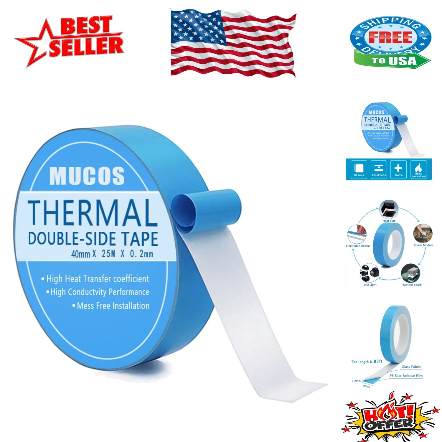 40mm x 25M Double-Sided Thermal Conductive Tape – Waterproof Insulation