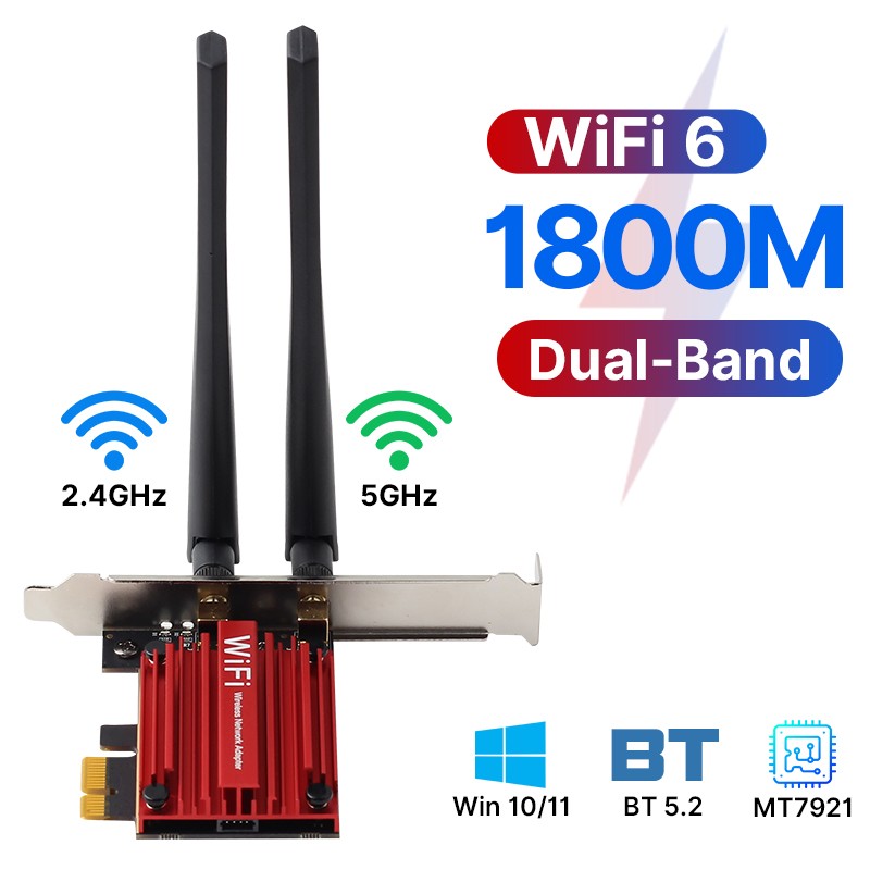 WiFi 6 PCIe Wireless Card MT7921 Bluetooth 5.2 High Speed Network Adapter