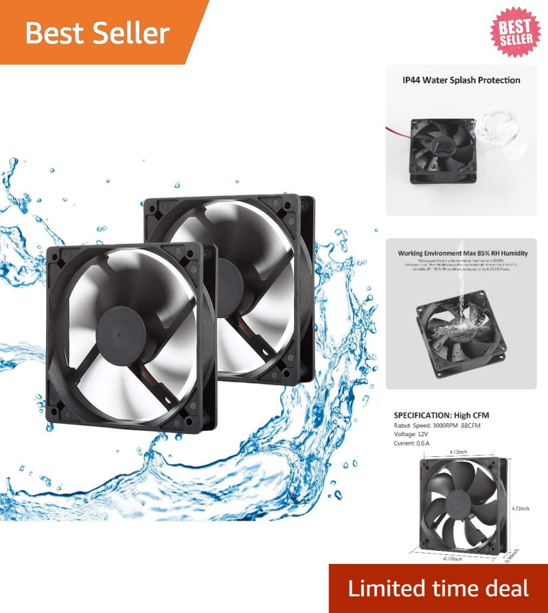 Efficient 3000 RPM 12V Cooling & Exhaust Fan Set – Ideal for Humid Environments