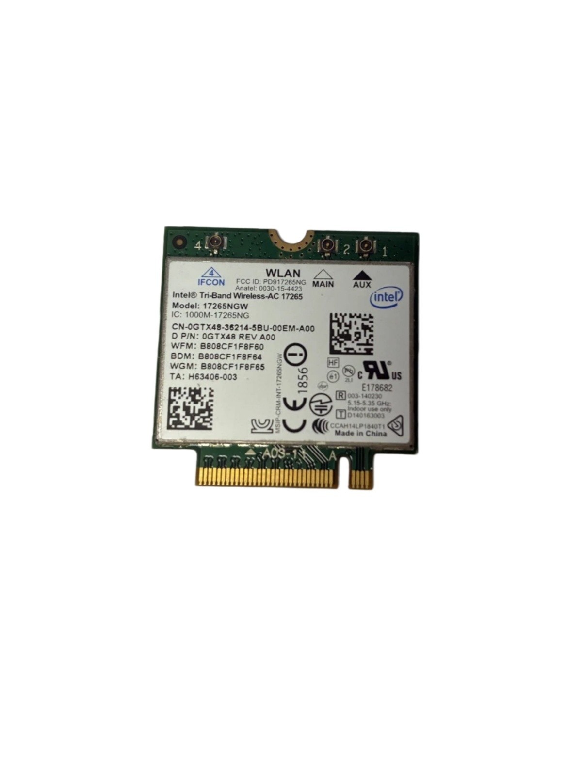 Dell Intel Tri-Band Wireless-AC 17265 M.2 WiFi Card Bluetooth 4.0 GTX48 0GTX48