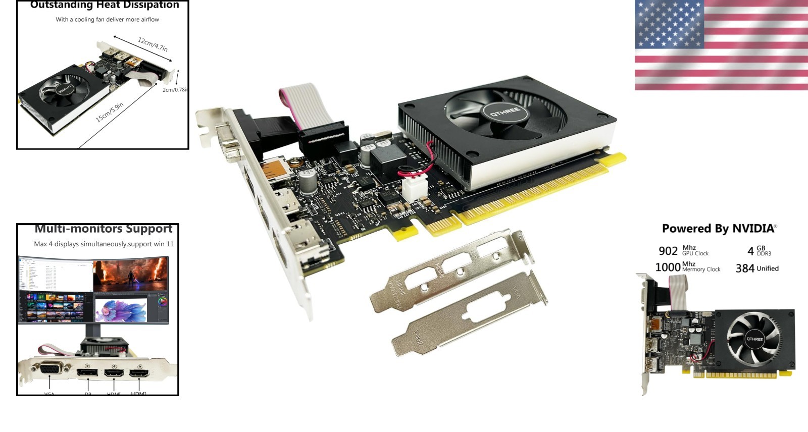 Compact GeForce GT 730 4GB Video Card with 2x HDMI, VGA, DisplayPort Output