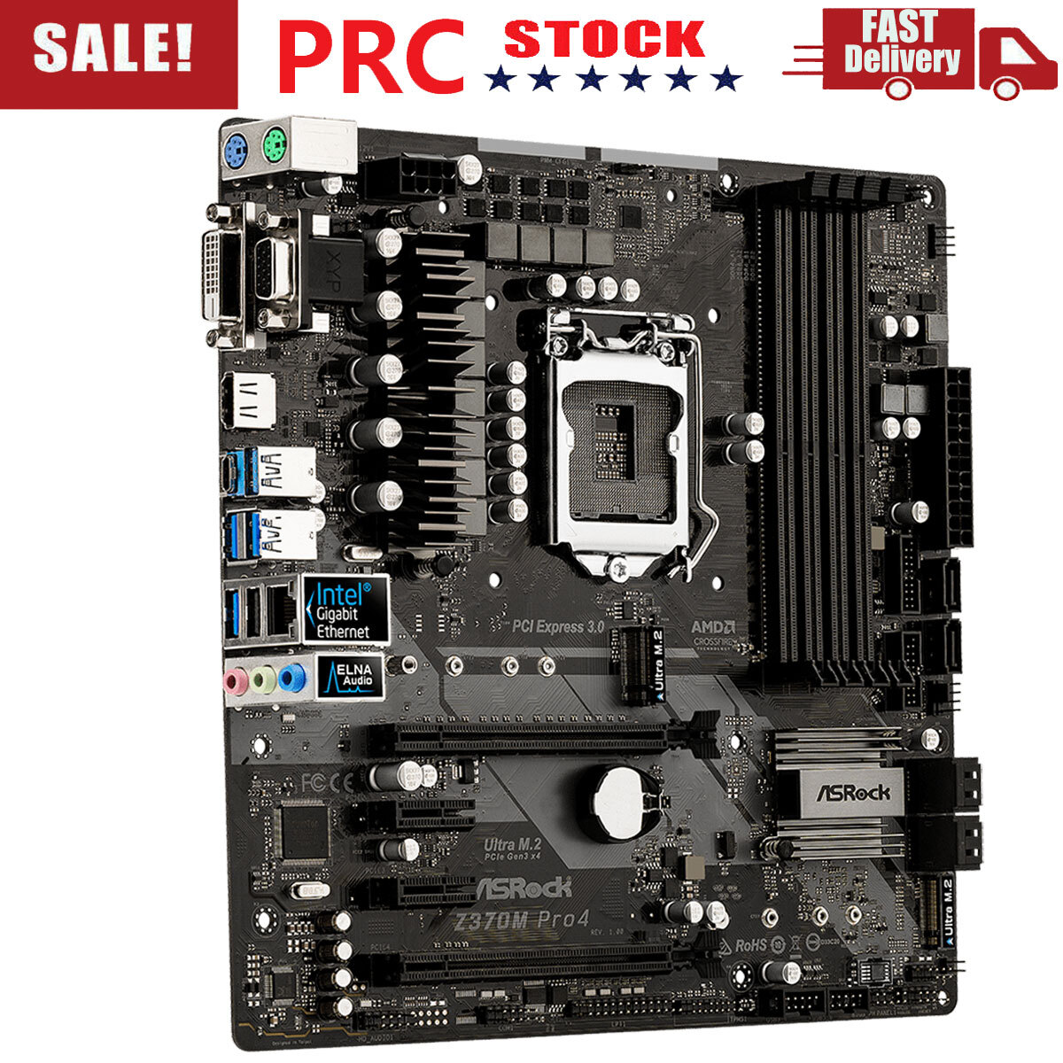 ASRock Z370M PRO4 Motherboard LGA 1151 4*DDR4 RAM HDMI DVI USB3.1 M.2 CrossFireX