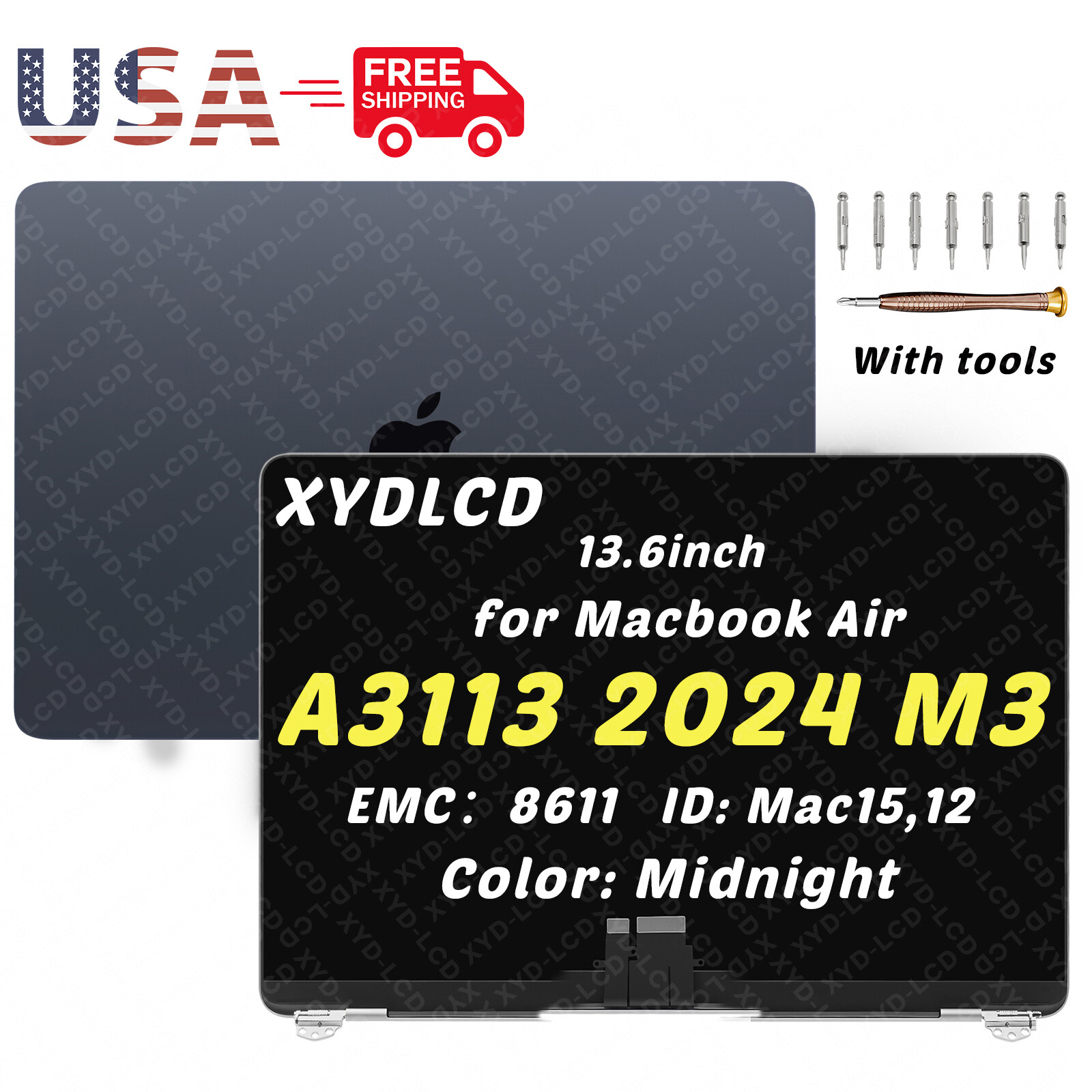 13″ for Macbook Air A3113 2024 M3 EMC8611 LCD Screen Complete Assembly(Midnight)